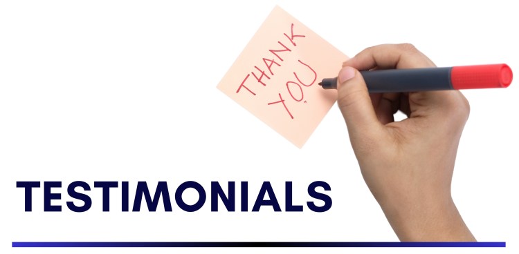 hand writing thank you note on testimonials website page header